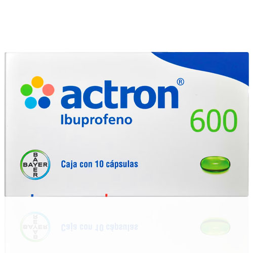 Ibuprofeno 600 mg, envase con 10 cápsulas.