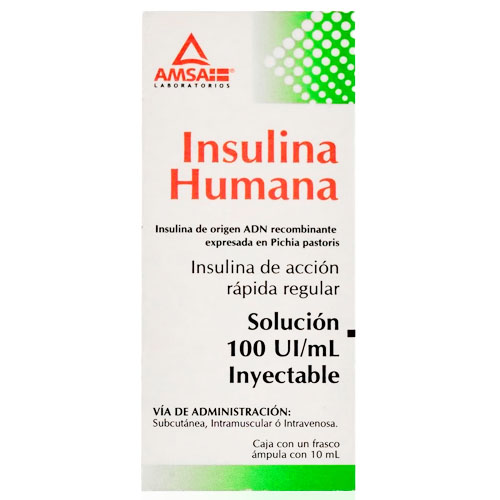 Insulina humana rápida regular 100 UI/10 ml.