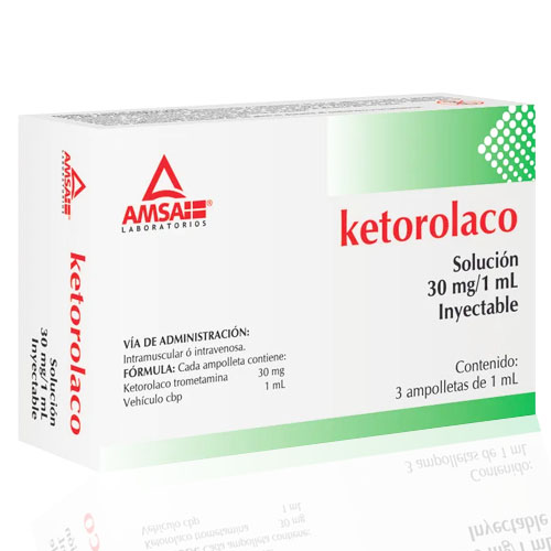 Ketorolaco 30 mg/1 ml, envase con 3 ampollas.