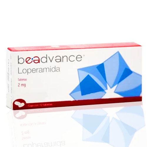 Loperamida 2 mg, envase con 12 tabletas.