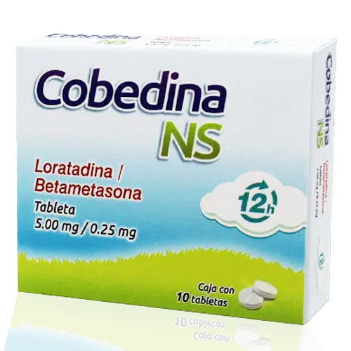 Loratadina betametasona 5.0 mg / 0.25 mg, envase con 10 tabletas.