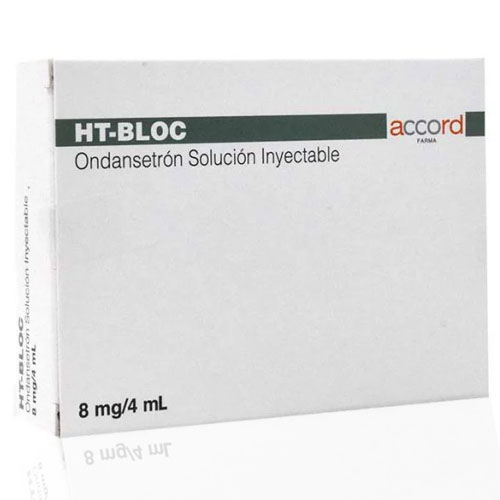 Ondansetrón 8 mg /4 ml, envase con 3 ampollas.