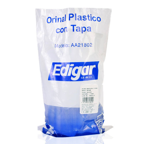 Orinal plástico blanco con tapa, tamaño adulto.