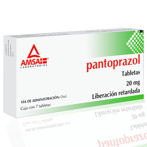 Pantoprazol 20 mg, envase con 7 tabletas.