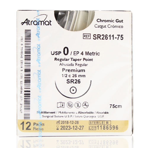 Polipropileno (Prolene) 0, ahusada regular premium 1/2 círculo.